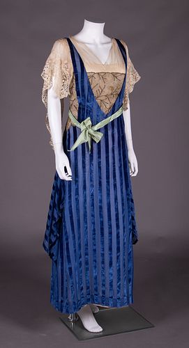 STRIPED CHIFFON VELVET EVENING DRESS, c. 1912