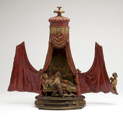 A Bergman cold-painted bronze musical table lamp