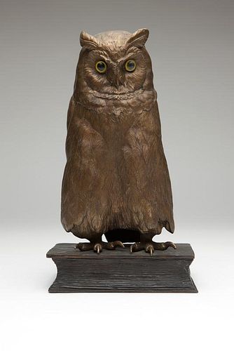 A cold-painted Vienna bronze figure of an owl