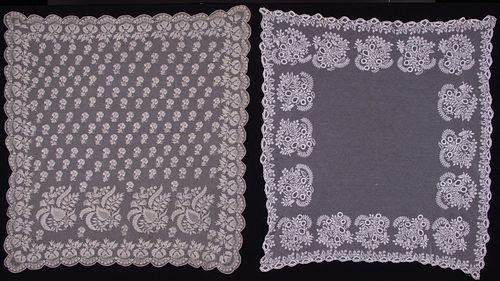 TWO EMBROIDERED BONNET VEILS, 1840s & 1860s