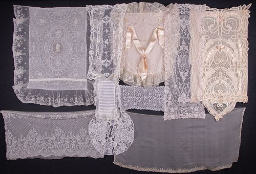 ASSORTED HOUSEHOLD TEXTILES & LARGE TAPE LACE PATTERNS, 1890-1920s