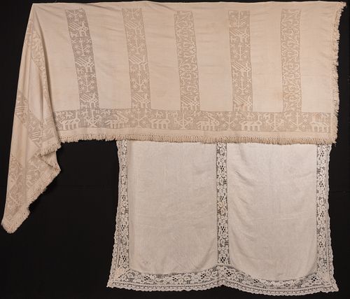 BED HANGING & COVERING & TWO ALTAR FRONTALS, ITALY, LATE 19th-EARLY 20th C
