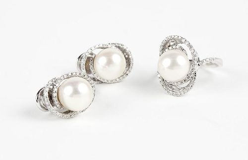 A set of diamond and cultured pearl jewelry