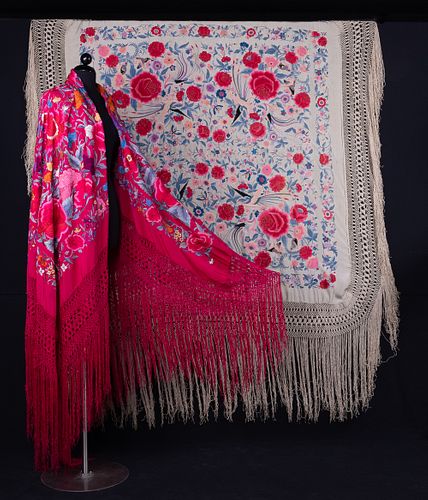 TWO REVERSIBLE CANTON SHAWLS, 1930s