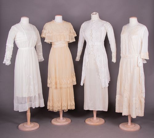 FOUR EMBROIDERED TEA DRESSES, 1905-1920s