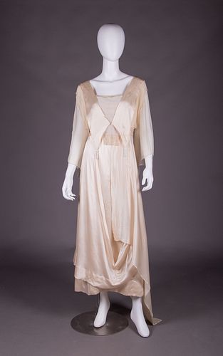 BONE SILK CHARMEUSE EVENING DRESS, c. 1912