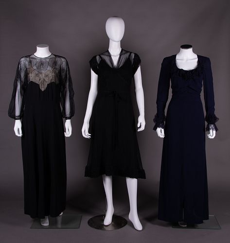 THREE EVENING OR COCKTAIL DRESSES, 1930-1940