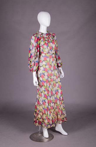 TULIP PRINTED CHIFFON SUMMER DRESS, MID 1930s