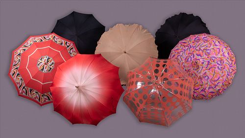 ONE COURRÉGES & LOT OF UNLABELED UMBRELLAS, MID-LATE 20TH C