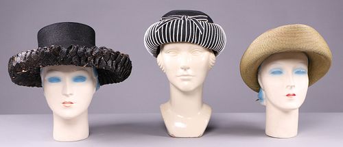 TWO SCHIAPARELLI & ONE PAULETTE STRAW HATS, PARIS, 1950s