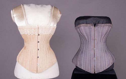 TWO COTTON SATEEN CORSETS, LATE 1880-EARLY 1890s