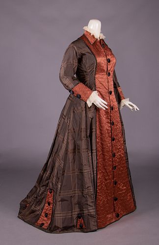 PLAID & QUILTED CINNAMON SILK WRAPPER, c. 1864