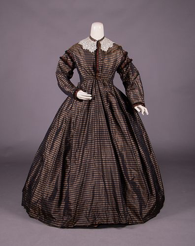 STRIPED SILK TAFFETA DAY DRESS, 1850s