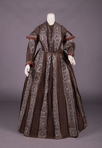 RIBBON STRIPED SILK DAY DRESS, 1860s