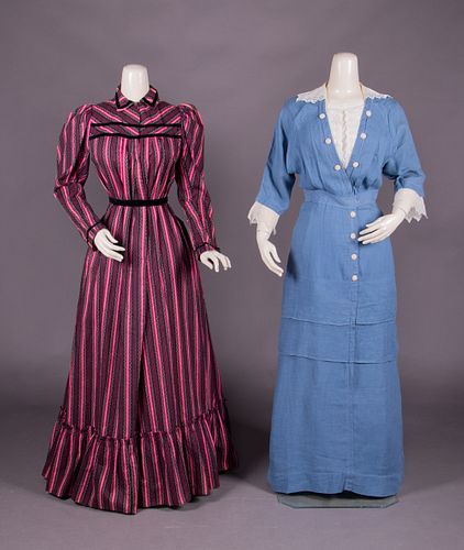 TWO COTTON HOUSE OR DAY DRESS, LATE 1890s-1911
