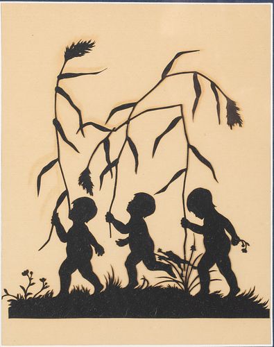 Silhouette with Children and Wheat