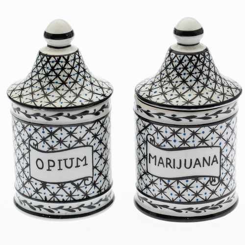Opium and Marijuana Porcelain Drug Jars, Late 19th C