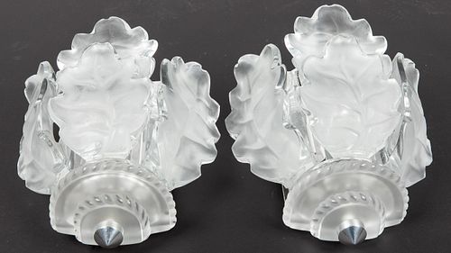 Pair of Lalique Glass Chene Wall Sconces