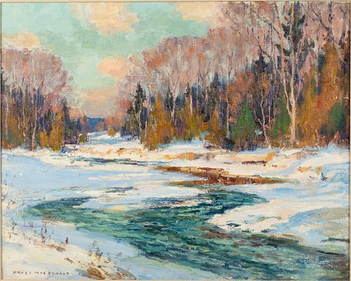 Manly MacDonald, River Scene in Snow, Oil on Canvas