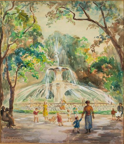 Lila Cabaniss, Forsyth Fountain, Watercolor 