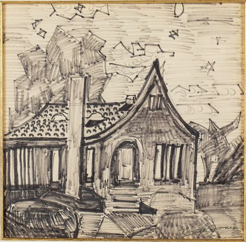 Myrtle Jones, Savannah House, Pen on Paper