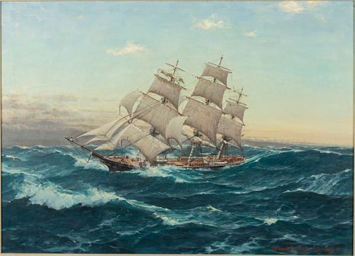 Robert Oliver Skemp, Masted Ship at Sea, O/C