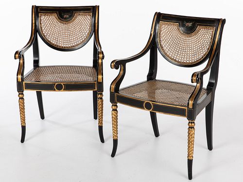 Pair of Regency Style Caned Open Armchairs