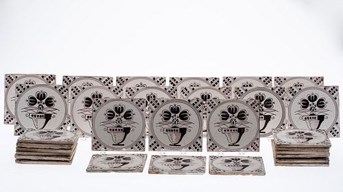 30 Brown and White Floral Deft Tiles, 18th C