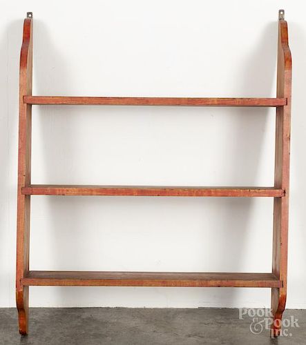 Stained cherry hanging shelf, 20th c., 36'' h., 29'' w.