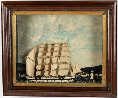 Framed  Ship Diorama, 19th C