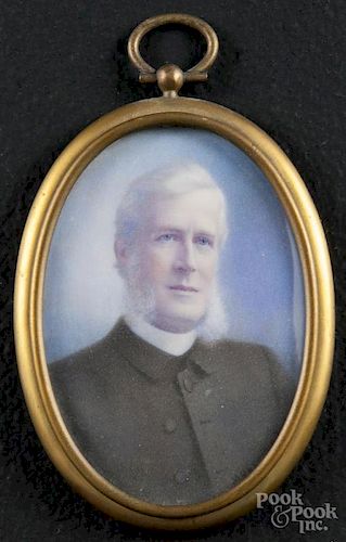 Watercolor on ivory miniature portrait of a gentleman, ca. 1900, signed Musselman, 3'' x 2''.