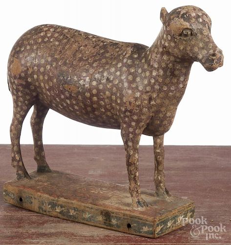 Carved and painted deer, late 19th c., 8 1/2'' h.
