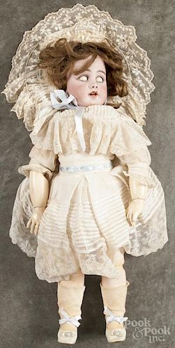 Simon and Halbig bisque head doll, 19th c., inscribed S12H 939, with an open mouth, sleep eyes