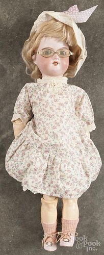 Armand Marseille bisque head doll, 19th c., inscribed A 0 M, with fixed eyes, an open mouth