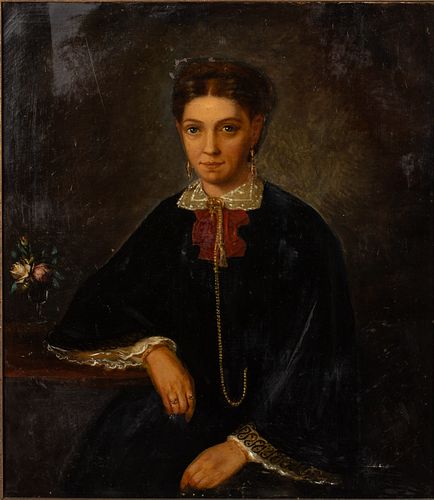 Unsigned, Portrait of Woman in Black, Oil on Canvas