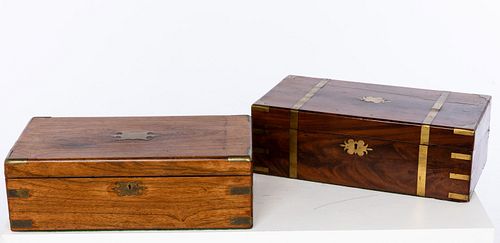 2 English Mahogany Brass Bound Writing Boxes, 19th C