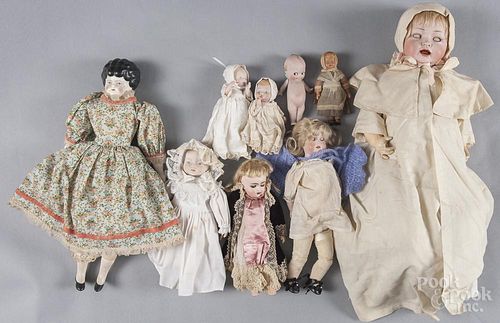 Bisque dolls, 19th/20th c., to include two Morimura dolls, a kepie, a molded hair doll, etc.