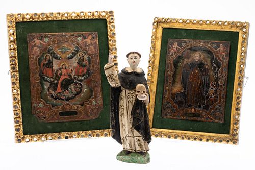 Two South American Framed Retablos with Saint Figure