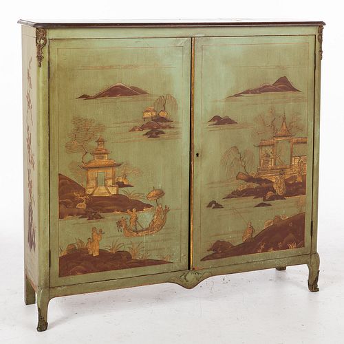 Louis XV Style Green Painted Side Cabinet