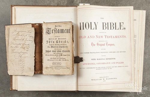 Three leather bound Bibles, 18th/19th c., to include a German New Testament