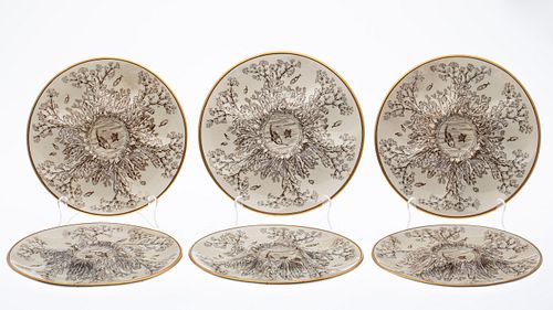 Set of 6 Transferware Oyster Plates