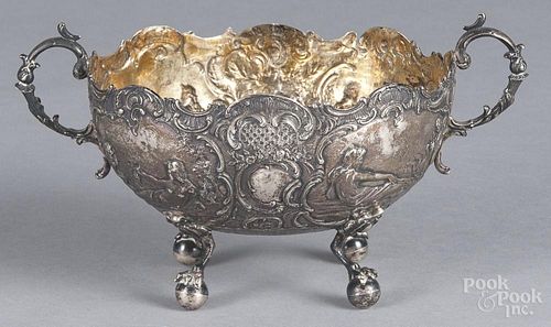 German repoussé silver bowl, late 19th c., 5'' h., 9 1/4'' dia., 12.6 ozt.