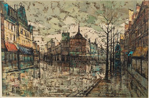 Parisian School,  Street Scene, Oil on Canvas