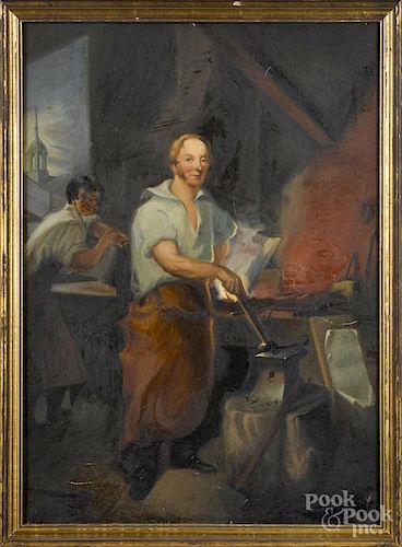 American oil on canvas of a blacksmith, 20th c.