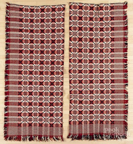 Two overshot coverlets, mid 19th c., 78'' x 72''.