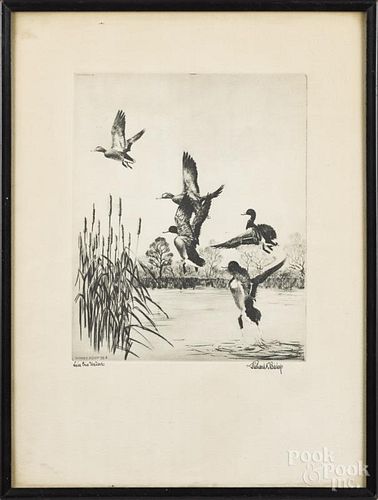 Richard Bishop print, titled Lake Erie Mallards, 9 1/2'' x 7 3/4''.