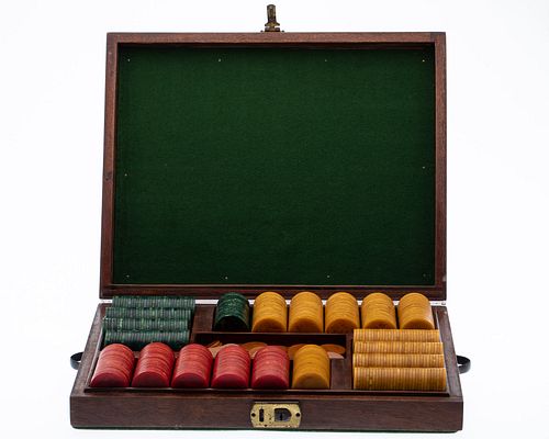 Navy Pilot Poker Set in Wood Case, c. 1910