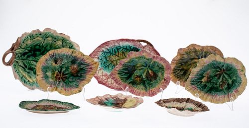 9 Majolica Leaf-Form Plates