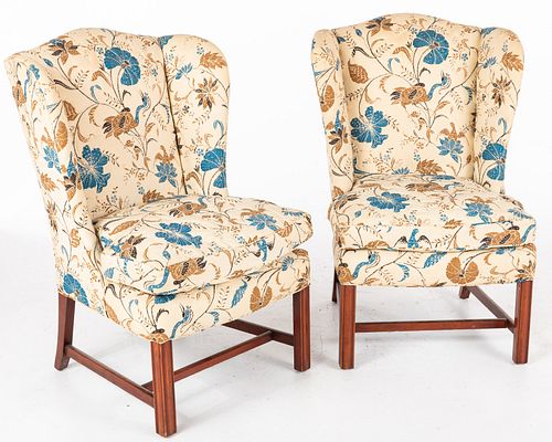 Pair of George III Style Armless Wingchairs, 20th C