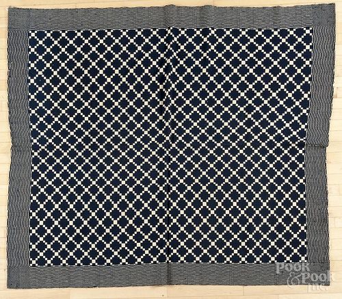Blue and white overshot coverlet, mid 19th c., 78'' x 70''.